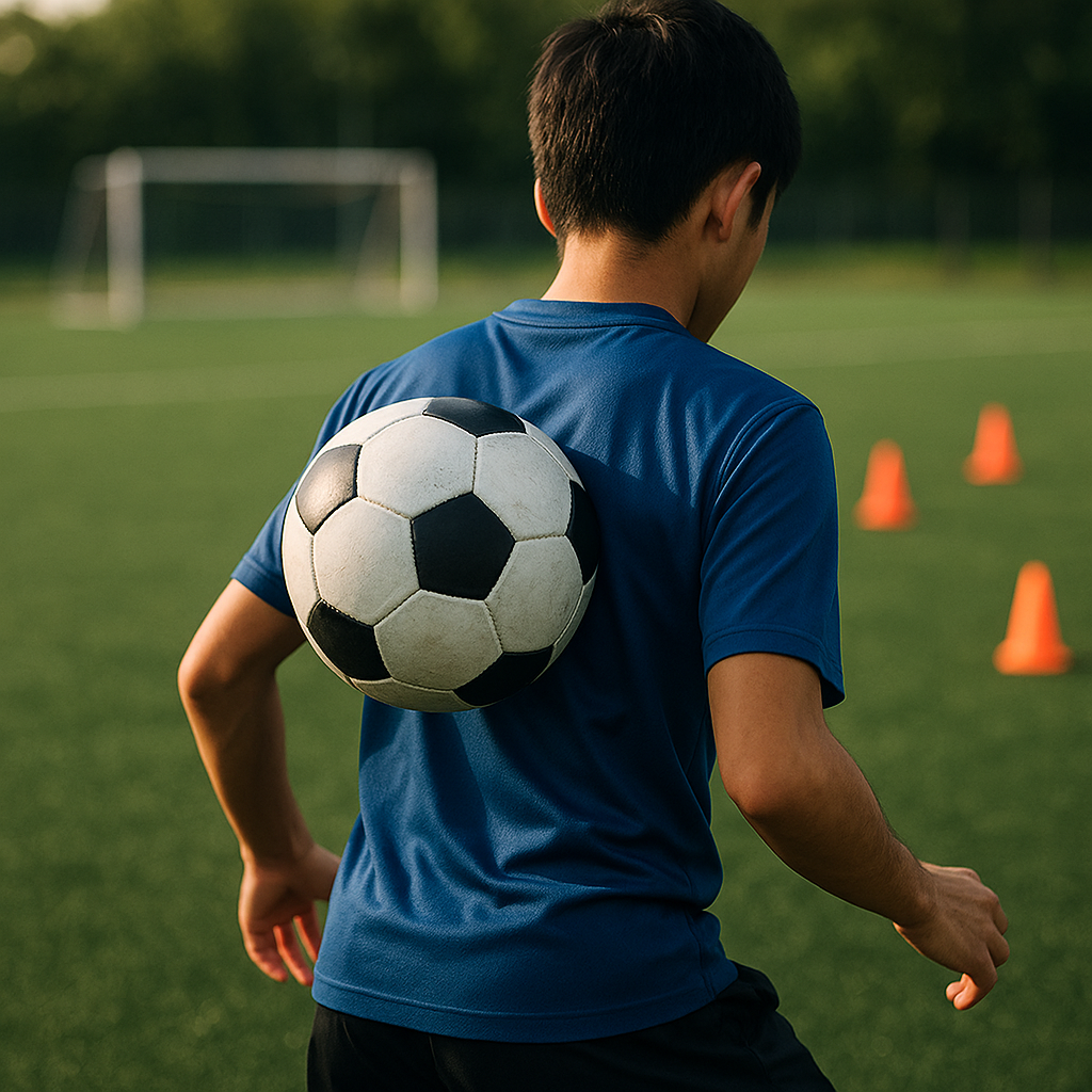 サッカーのボールキープ練習10分メニューで背負っても失わない