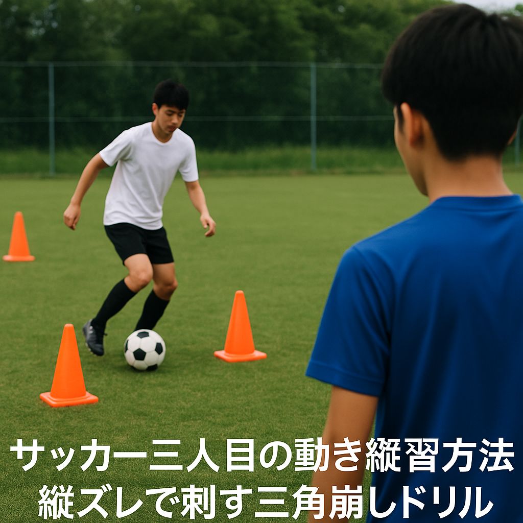 サッカー三人目の動き練習方法｜縦ズレで刺す三角崩しドリル
