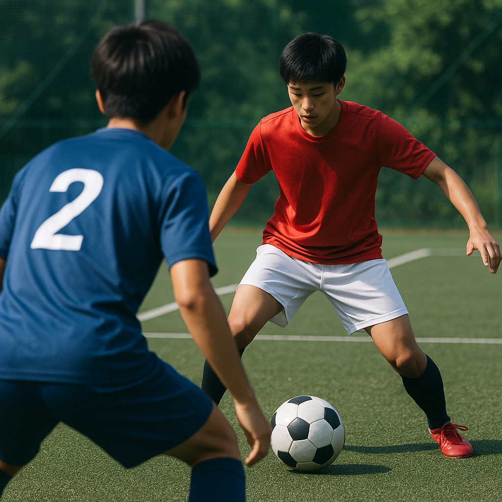 サッカーのサイドバック1対1守備のコツ：抜かれない角度と間合い