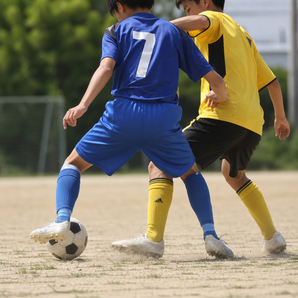 サッカーの球際で高校生が勝つコツ：半身と0.5秒の先取り